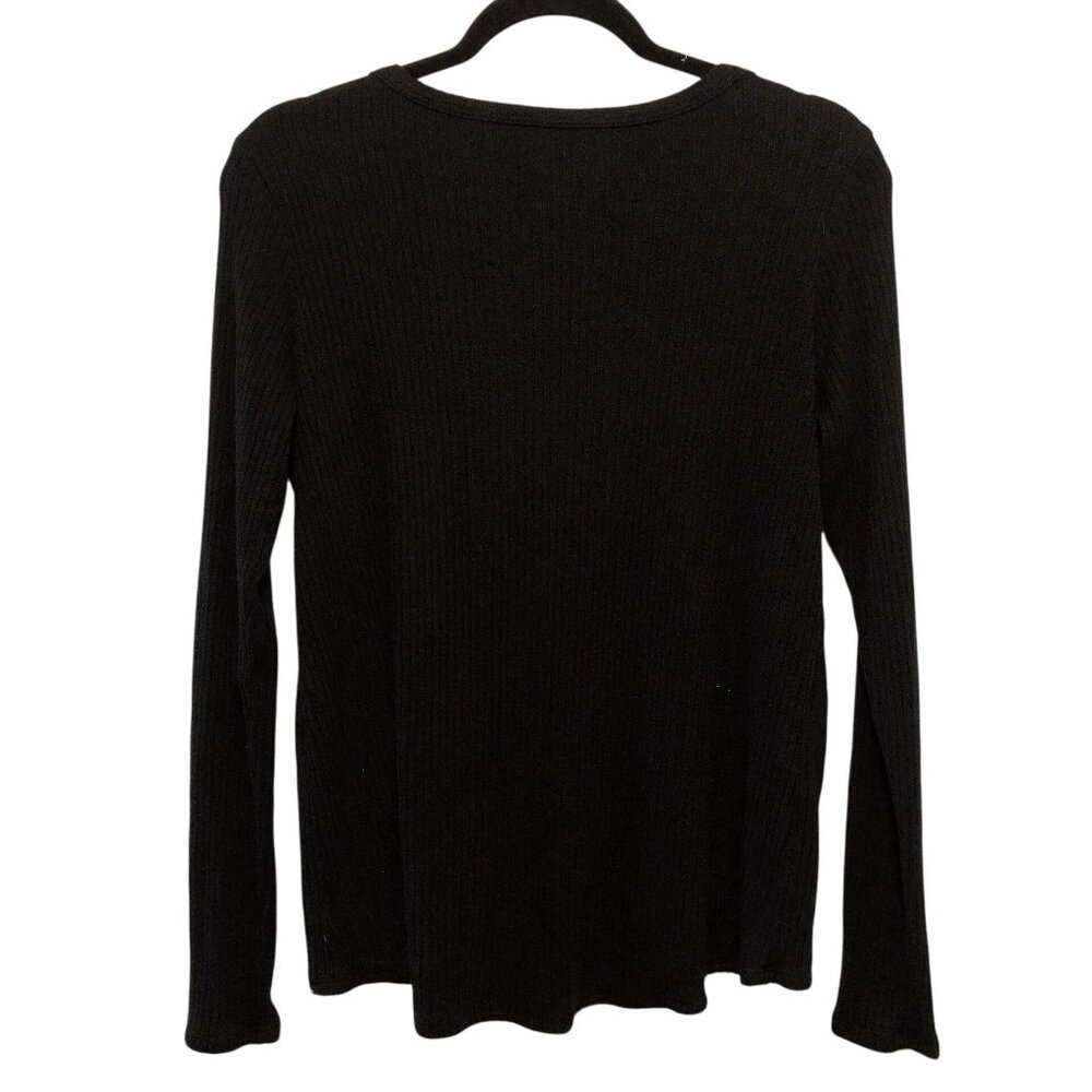 American Eagle Solid Black V-Neck Long Sleeve Rib… - image 2